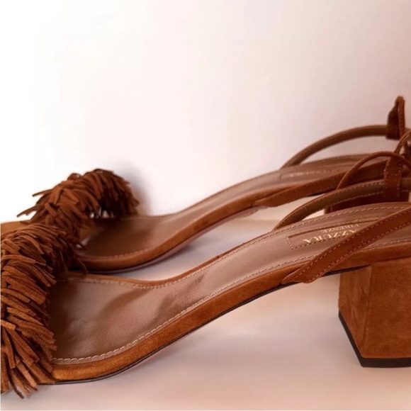 🔥 AQUAZZURA Brown Suede Wild Thing Ankle-Wrap Sandals Size 36.5 / 6.5 - Picture 4 of 16